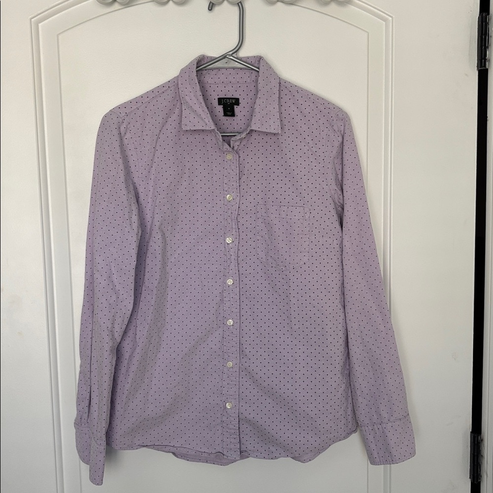 J.Crew Women’s Button Up Shirt – Purple Polka Dot 100% Cotton Long Sleeve